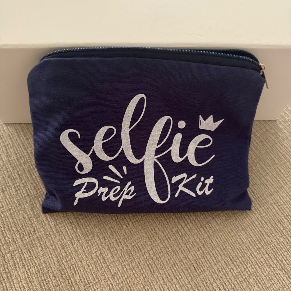 Selfie Prep Kit Navy Blue Zippered Cosmetic Pouch Bag For Travel Or Daily Use